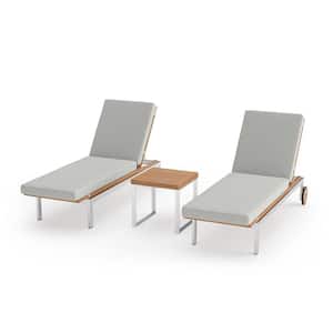 Monterey 2 Piece Stainless Steel Teak Outdoor Chaise Lounge with Cast Silver Cushions and Side Table