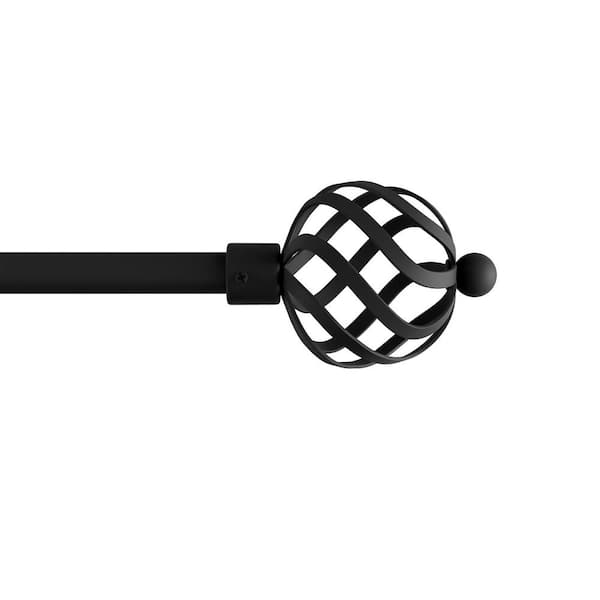 Lavish Home 48 in. - 84 in. Telescoping 3/4 in. Metal Single Curtain Rod in Black with Modern Twisted Sphere Finial
