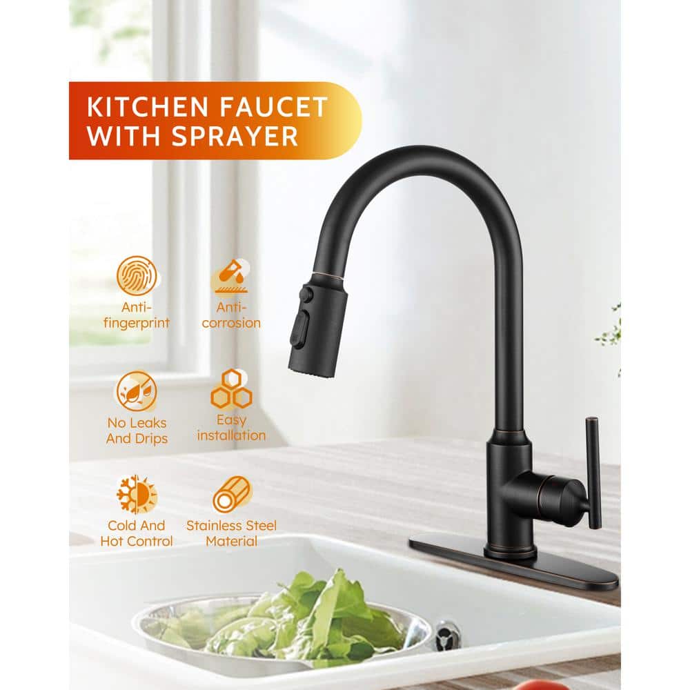 Oil Rubbed Bronze Pull Down Kitchen Faucet with Pull-out Spray