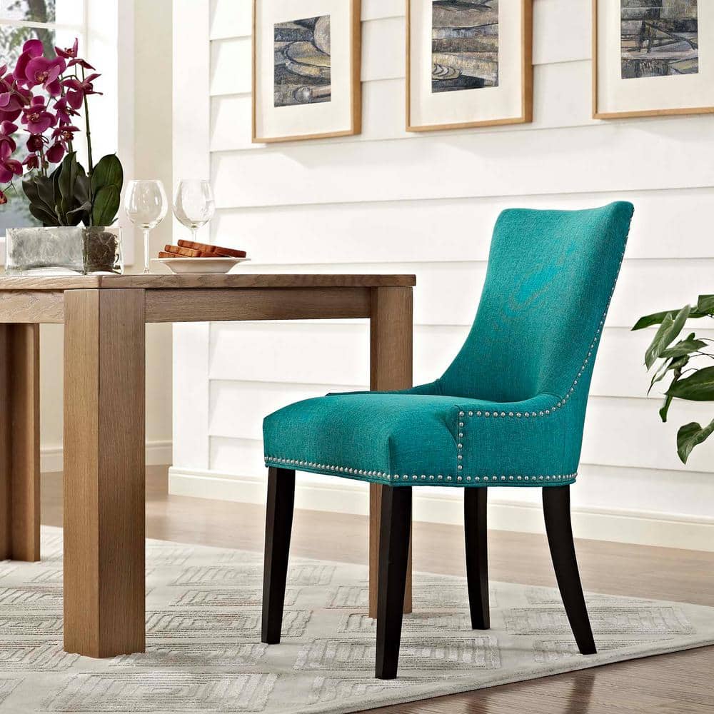 Teal Upholstered Side Chair with Wood Legs