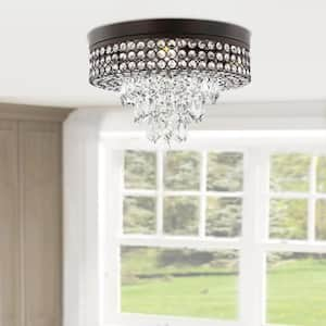 15.2 in. 4-Light Bronze Crystal Flush Mount Ceiling Light