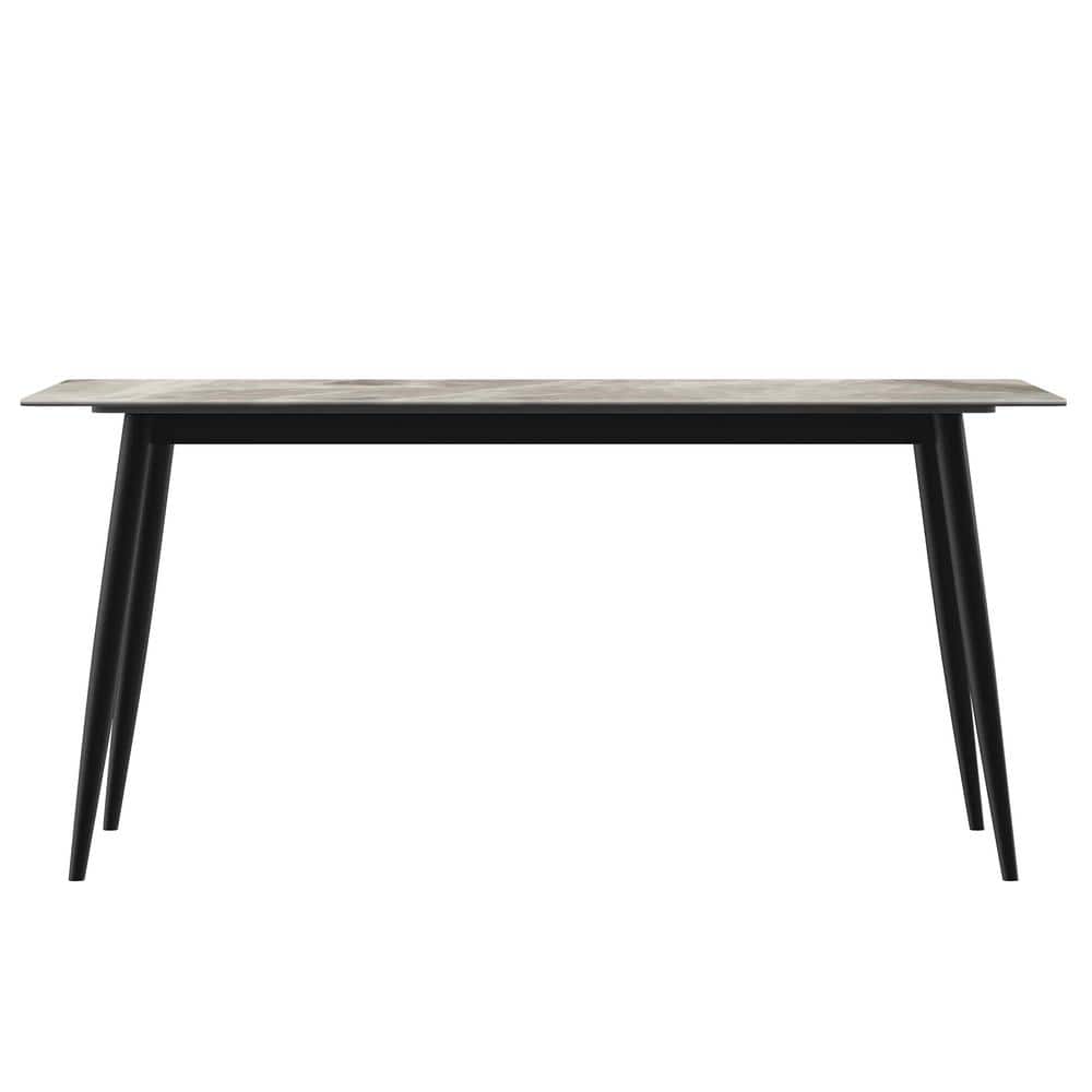 Deep Grey Rectangular Glass Dining Table with Black Steel Base