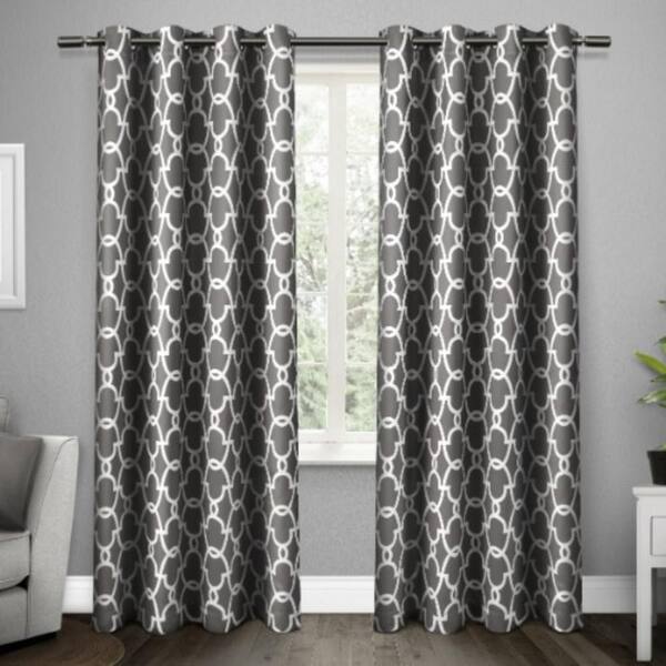 EXCLUSIVE HOME Gates Black Pearl Ogee Woven Room Darkening Grommet Top Curtain, 52 in. W x 108 in. L (Set of 2)