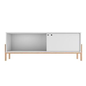 Bowery 55 in. White and Oak Particle Board TV Stand Fits TVs Up to 50 in. with Storage Doors