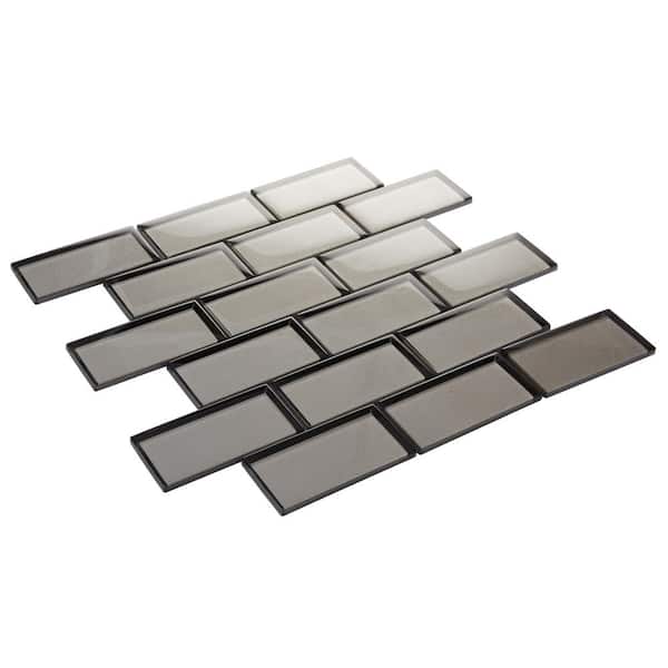 Daltile Premier Accents Smoke Gray Brick Joint 11 in. x 13 in. x 8 mm Glass Mosaic Wall Tile (0.956 sq. ft. / piece)
