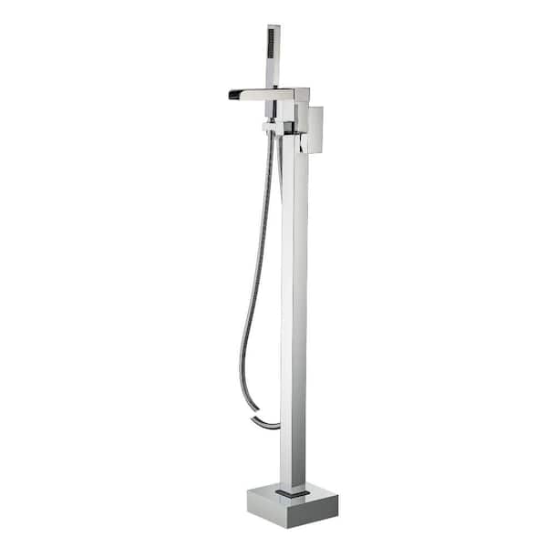 Single-Handle Freestanding Tub Faucet Floor Mounted with Hand Shower in Chrome