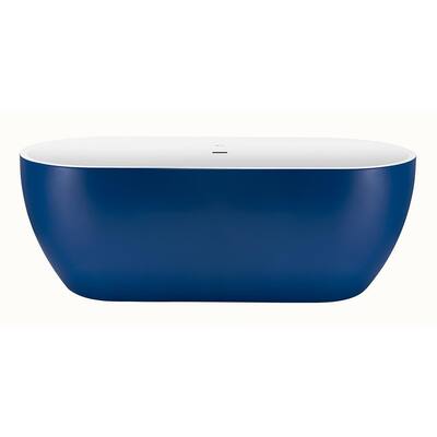 65 in. Acrylic Flatbottom Double Ended Bathtub Freestanding Soaking SPA Bathtub in Blue