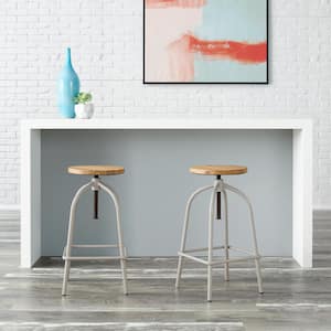 Riverbed Beige Adjustable Backless Counter Stool with Wood Swivel Seat