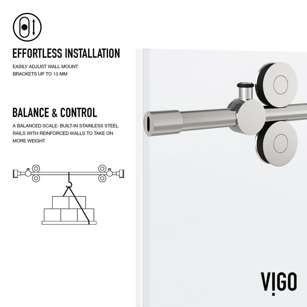 Elan 72" Frameless Clear Glass Sliding Shower Door with Stainless Steel Hardware