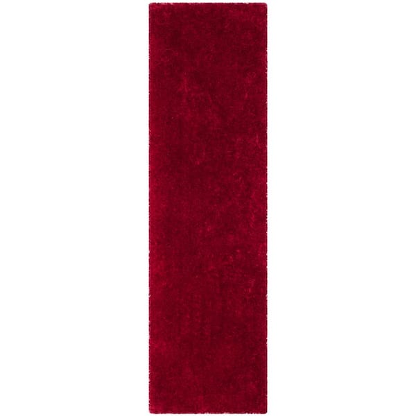 SAFAVIEH Luxe Shag Red 2 ft. x 12 ft. Solid Runner Rug