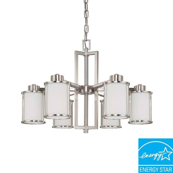 Glomar 6-Light Brushed Nickel Fluorescent Ceiling Chandelier