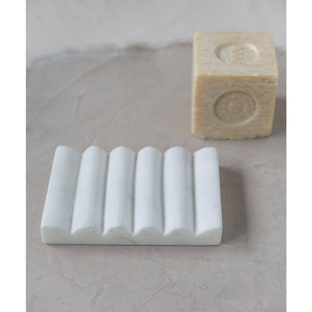 White Carved Marble Rectangular Soap Dish