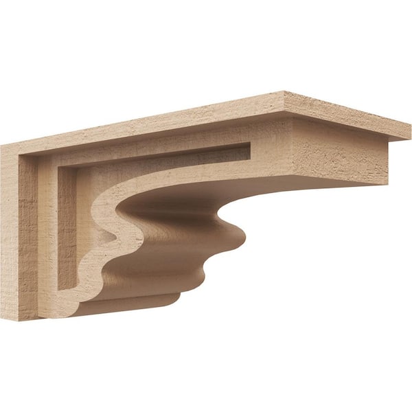 Ekena Millwork 4 in. x 4 in. x 8 in. Series 3 Wide Highland Rough Cedar Woodgrain Timberthane Polyurethane Corbel, Primed Tan