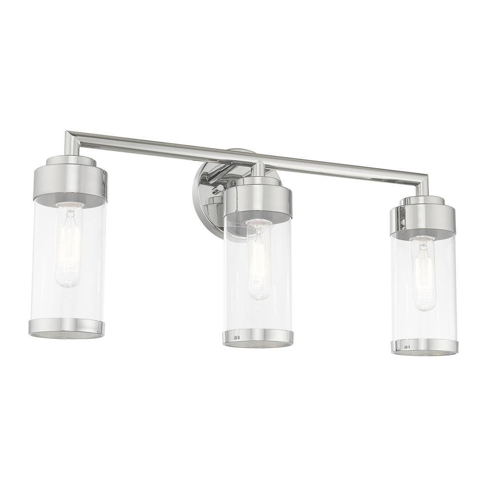Hillcrest Polished Chrome 3-Light Vanity with Clear Glass Shades