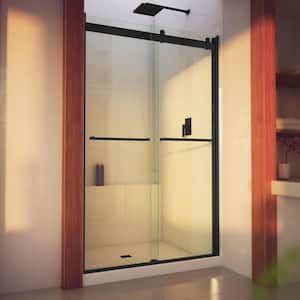 Essence-H 44 in. to 48 in. W x 76 in. H Sliding Semi-Frameless Shower Door in Matte Black with Clear Glass