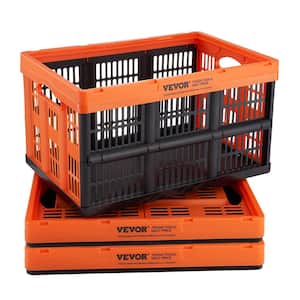 Plastic Collapsible Storage Basket 45L Folding Stackable Storage Containers/Bins with Handles (Orange and Black 3-Pack)