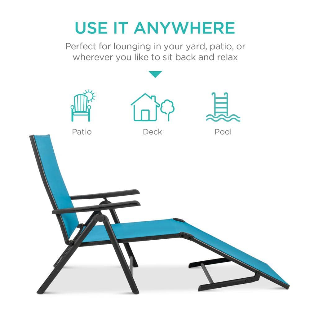 Sky Blue Adjustable Outdoor Chaise Lounge Chairs with Steel Frame