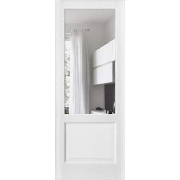 42 in. x 44 in. Solid Wood Clear glass White Interior Door Slab