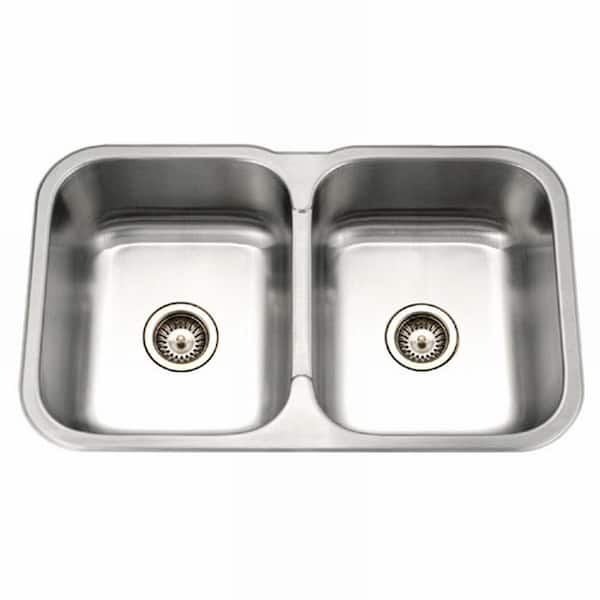 HOUZER Medallion Gourmet Series Undermount Stainless Steel 32 in. Double Bowl Kitchen Sink