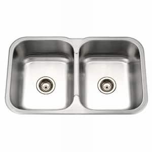 Houzer Medallion Gourmet 31 in. Stainless Steel Undermount 50/50 Double Bowl Kitchen Sink with Strainer - MGD-3120-1