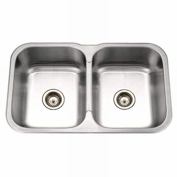 HOUZER Houzer Medallion Gourmet 31 in. Stainless Steel Undermount 50/50 Double Bowl Kitchen Sink with Strainer - MGD-3120-1