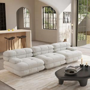 109 in. Armless 4-piece Flannel Velvet Deep Seat Modular Sectional Sofa with Movable Ottoman in. Beige