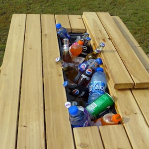 Natural Wood Picnic Table with Built-in Cooler