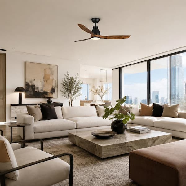 52 in. LED Indoor Black Ceiling Fan with Light Kit, DC Motor, Timer Function