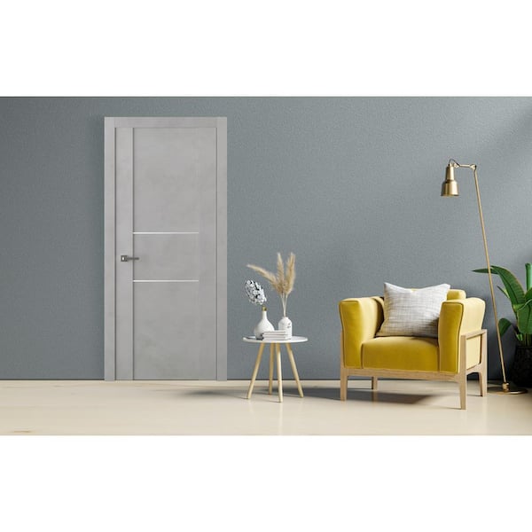 Belldinni Vona 01 2H 18 in. W x 80 in. H x 1-3/4 in. D 1-Panel Solid Core Dark Urban Prefinished Wood Interior Door Slab, Dark Gray/Dark Urban