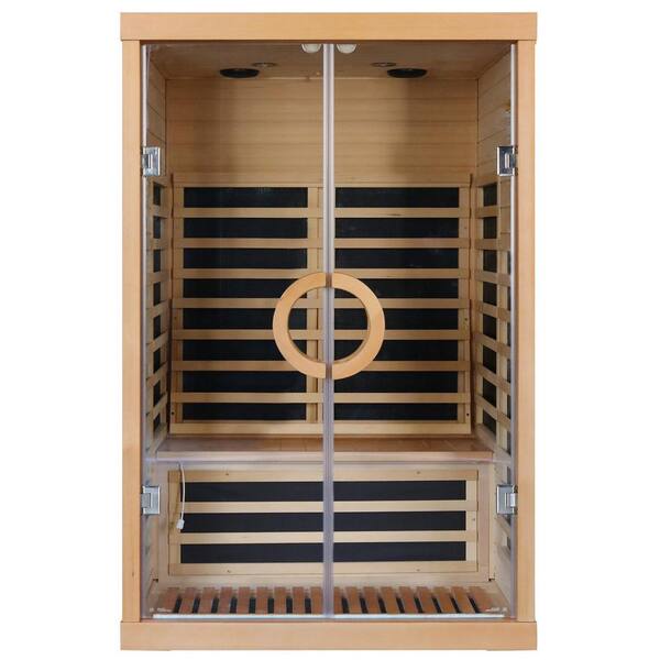 Aoibox - 2-Person Occupancy Indoor Hemlock Wood Far Infrared Double Glass Family Sauna Room with Dual Audio Bluetooth, Graphene