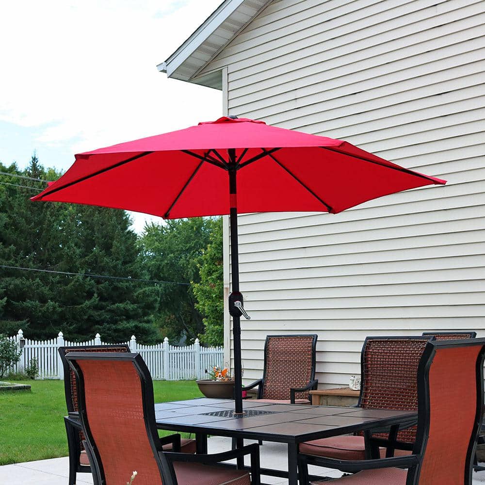 7.5' Red Aluminum Market Patio Umbrella with Tilt and Crank