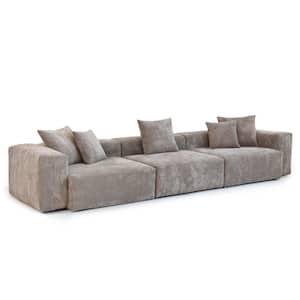 141.73 in. Square Arm Corduroy Velvet Rectangle Sofa in Brown