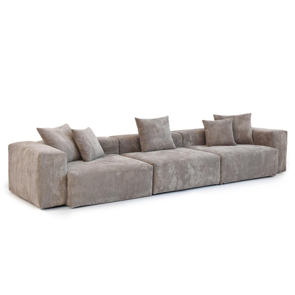 141.73 in. Square Arm Corduroy Velvet Rectangle Sofa in. Brown
