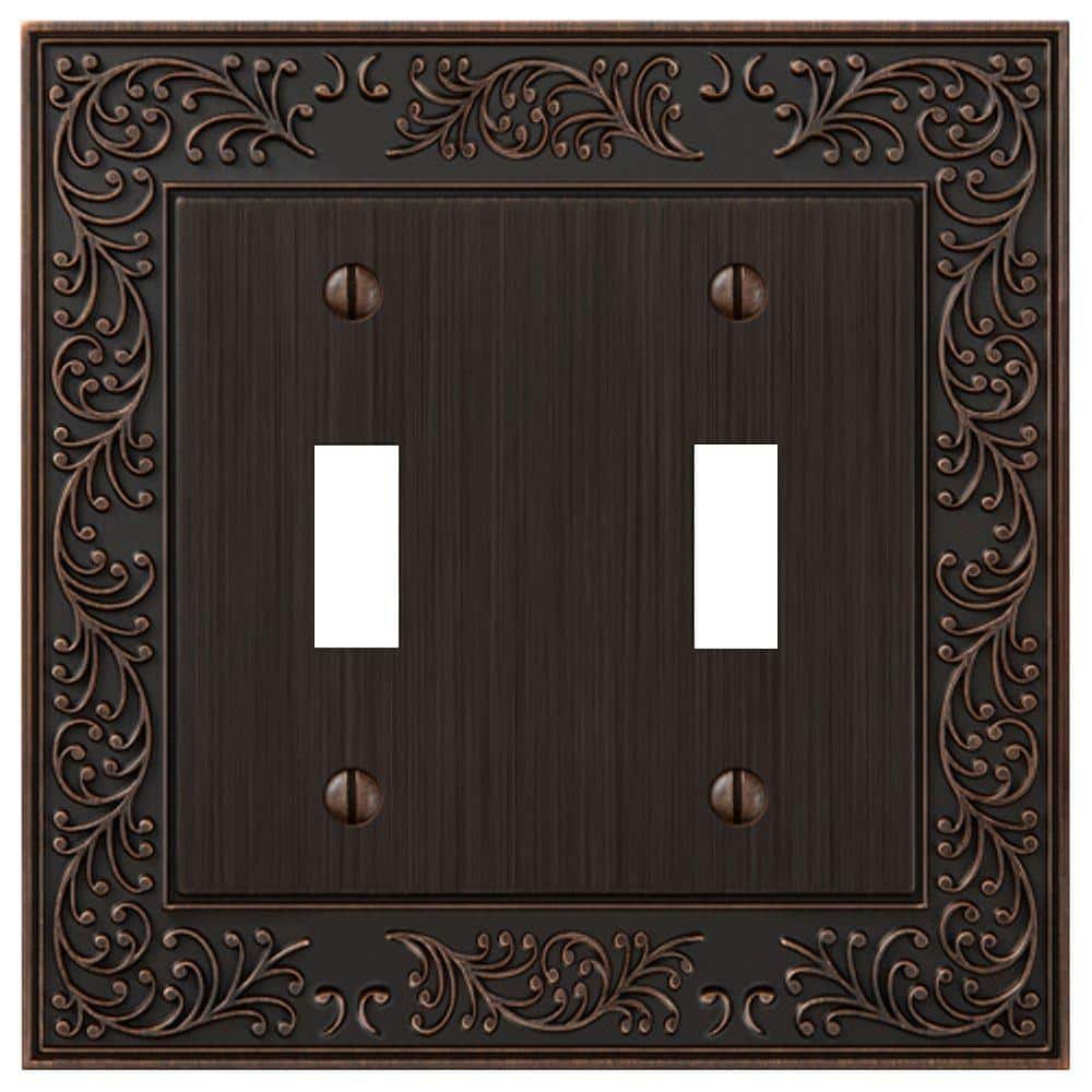 AMERELLE English Garden 2 Gang Toggle Metal Wall Plate - Aged Bronze ...