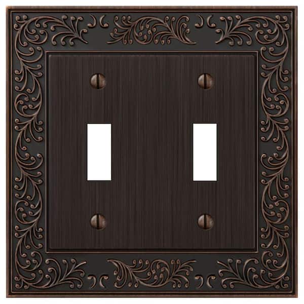 AMERELLE English Garden 2 Gang Toggle Metal Wall Plate - Aged Bronze
