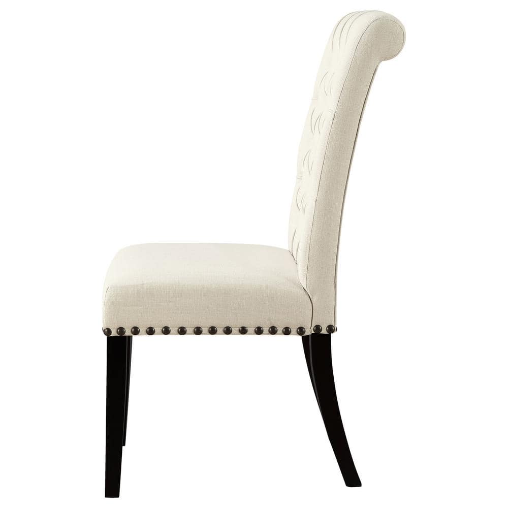 Beige Linen Tufted Upholstered Side Chair with Wood Legs