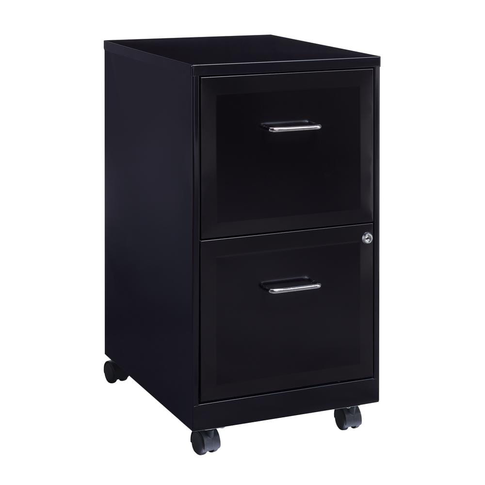 Black 18" Mobile 2-Drawer Lockable Vertical File Cabinet