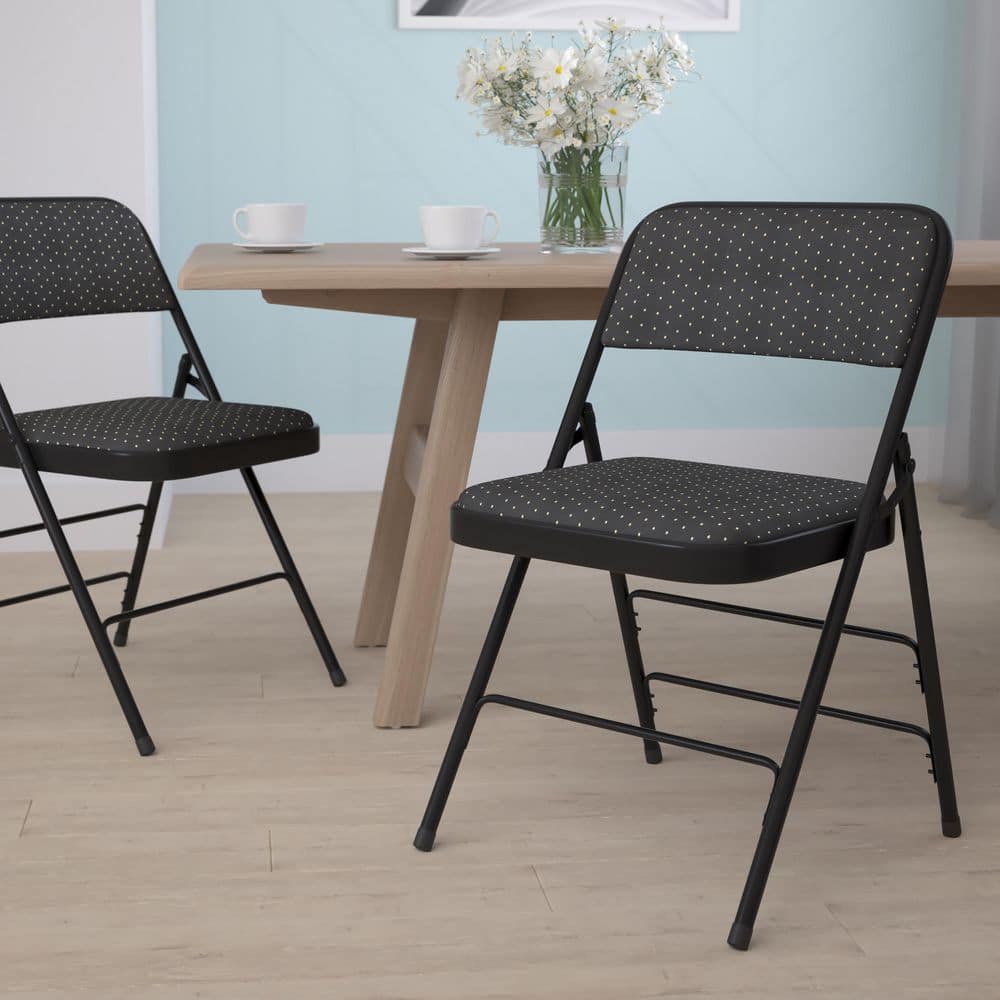 Black Patterned Fabric 30" Armless Metal Reception Chair