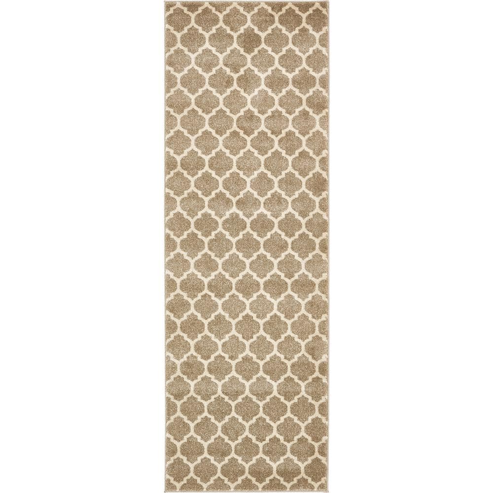 Elegant Trellis Light Brown 8ft Indoor Runner Rug - Easy Care & Stain-Resistant