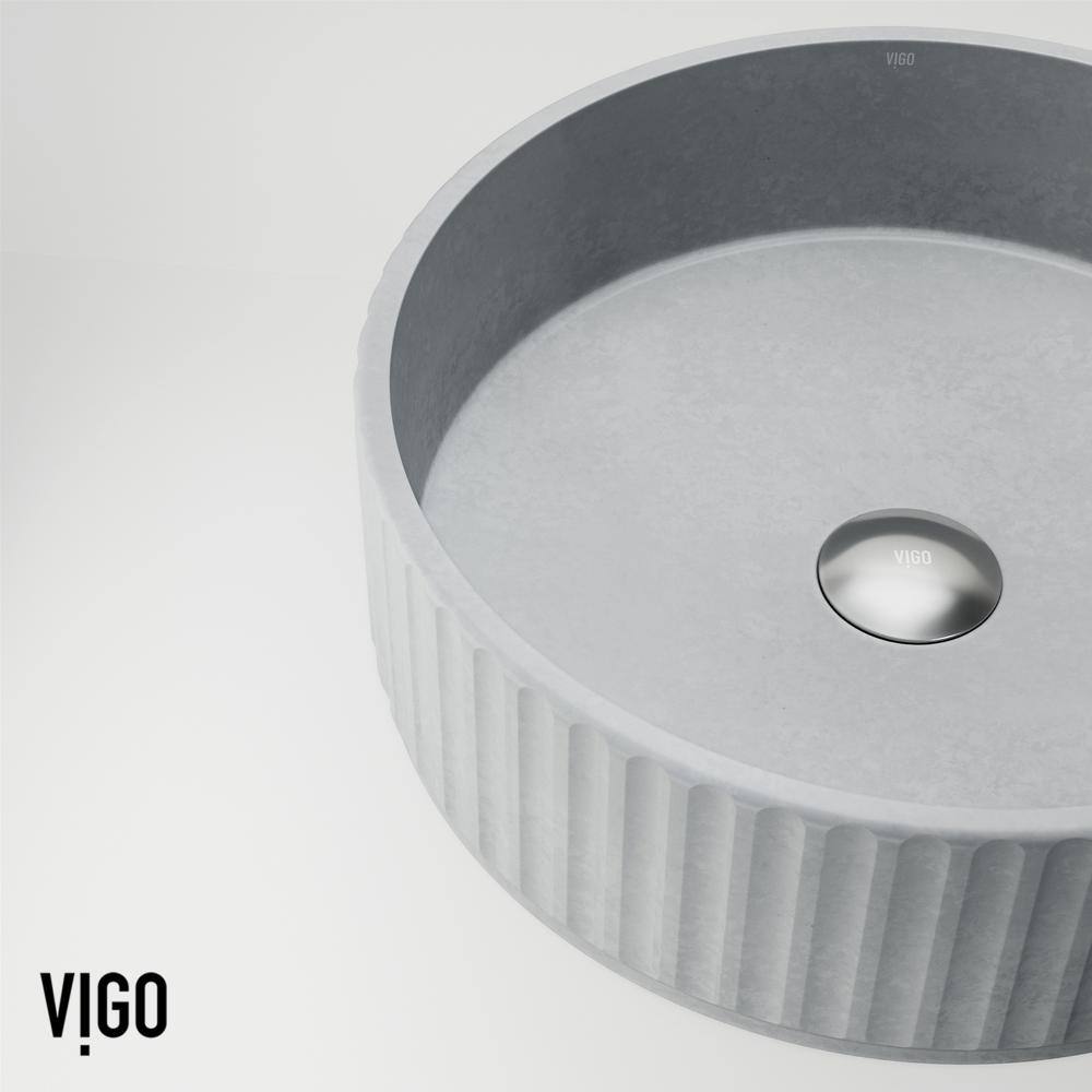 Gray Fluted Concrete Round Above-Counter Vessel Sink