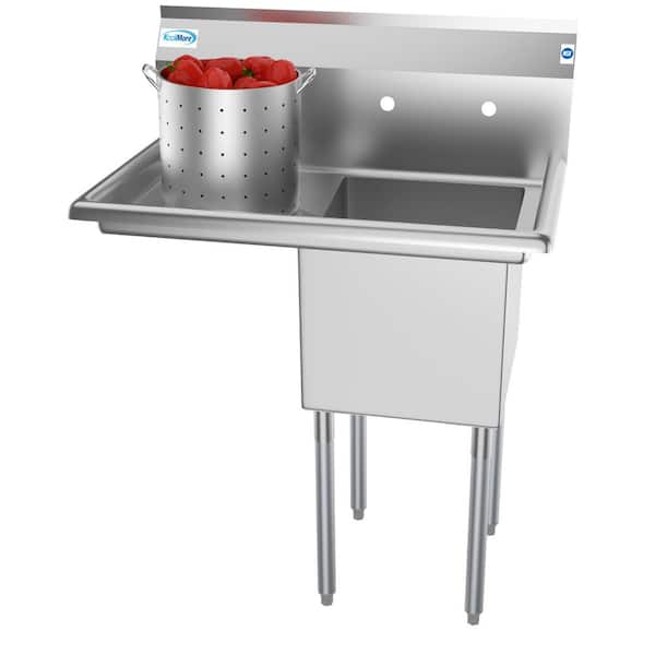Koolmore 33 in. Freestanding Stainless Steel 1 Compartment Commercial Sink with Drainboard