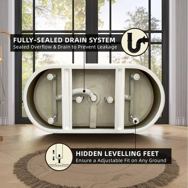Zeafive 63 in. x 29.5 in. Free Standing Soaking Tubs Flatbottom