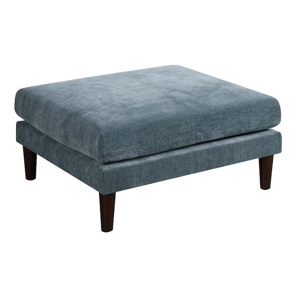 Benjara Slate Blue Fabric Square Medium Ottoman