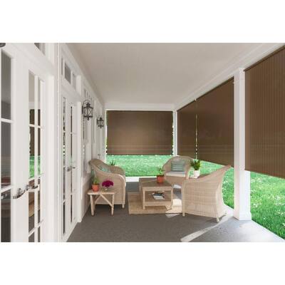 Brown Cordless Light Filtering Fade Resistant Fabric Exterior Roller Shade 72 in. W x 72 in. L