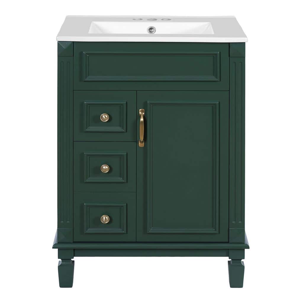 24 in. Single Sink Freestanding Green Bath Vanity with White Ceramic Sink Top, Adjustable Shelf price history on PriceWatchPro