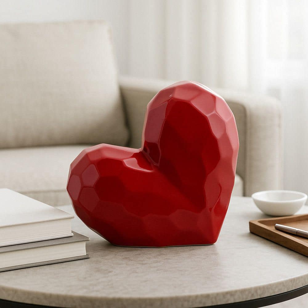Liv & Skye Red 8 in. x 8 in. Ceramic Heart Sculpture 13216-11