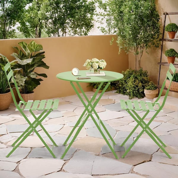 Unbranded 3-Piece Steel Outdoor Bistro Set, Folding Outdoor Patio Dining Chair Sets, Green