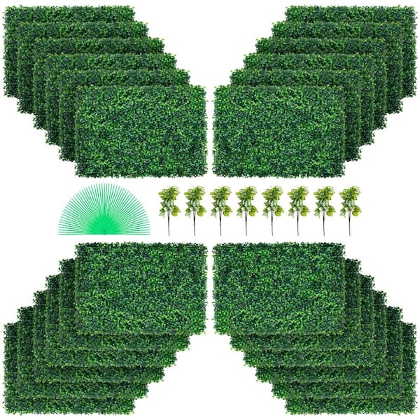 VEVOR Artificial Boxwood Panels 24 in. x 16 in. x 1.6 in. Vinyl Garden Fence Boxwood Hedge Wall Panels PE Grass Backdrop Wall