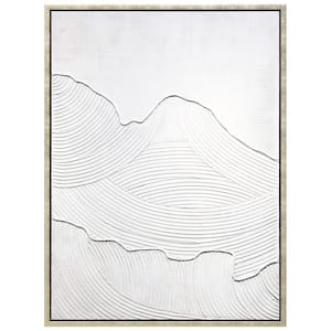 Mountain Serenity Heavily Textured Hand Painted White Framed Canvas Wall Art, 30 in. x 40 in.