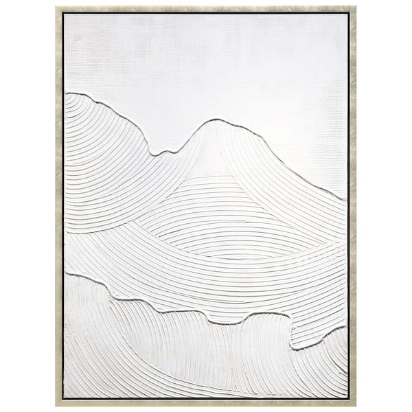 Mountain Serenity Heavily Textured Hand Painted White Framed Canvas Wall Art, 30 in. x 40 in.